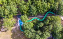 This is an aerial picture of the waterslide at Beaver Creek Resort in Gaylord, MI
