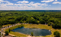 This is an aerial  picture of the pond at Beaver Creek Resort in Gaylord, MI